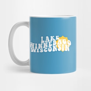 Sunshine in Lake Winnebago Wisconsin Retro Wavy 1970s Summer Text Mug